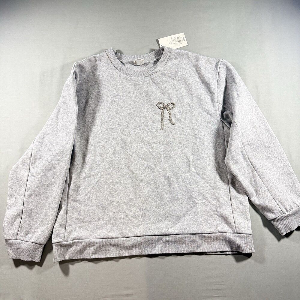 A New Day Gray Crewneck Sweatshirt - Rhinestone Bow Embellishment - Size L NWT
